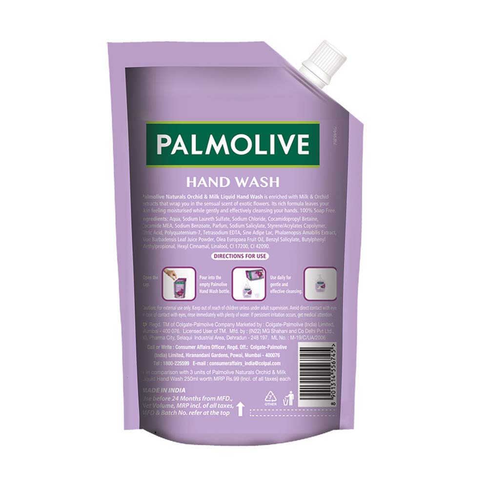 Palmolive Naturals Black Orchid & Milk Liquid 750ml Refill Pack Back Palmolive Naturals Black Orchid & Milk Liquid 750ml Refill Pack back
